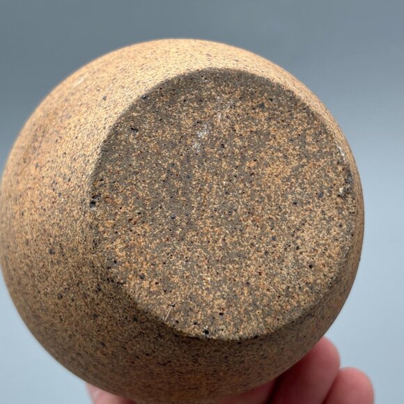 Vintage Studio Pottery Pitcher with Speckled Stoneware Texture Glazed Rim - Picture 6 of 7